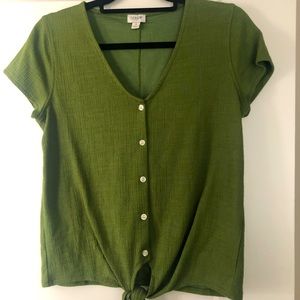 Jcrew tie front blouse. Olive green, size small